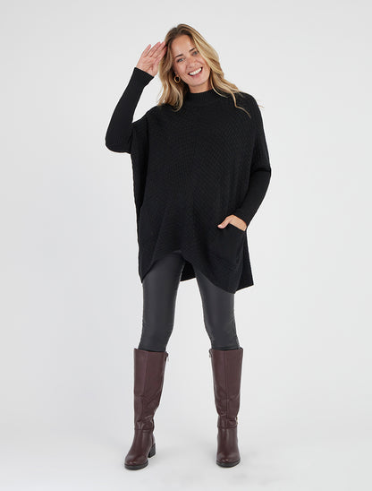 Poncho asymétrique à col montant - Noir - 8