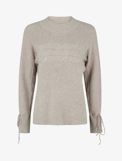 Pull ajusté à col montant et liens aux poignets - Taupe clair - 1