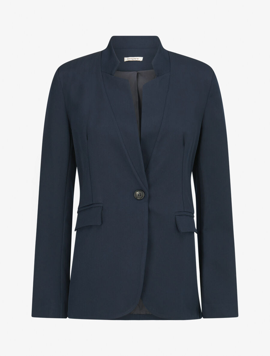 Veste longue à col cranté - Marine - 4