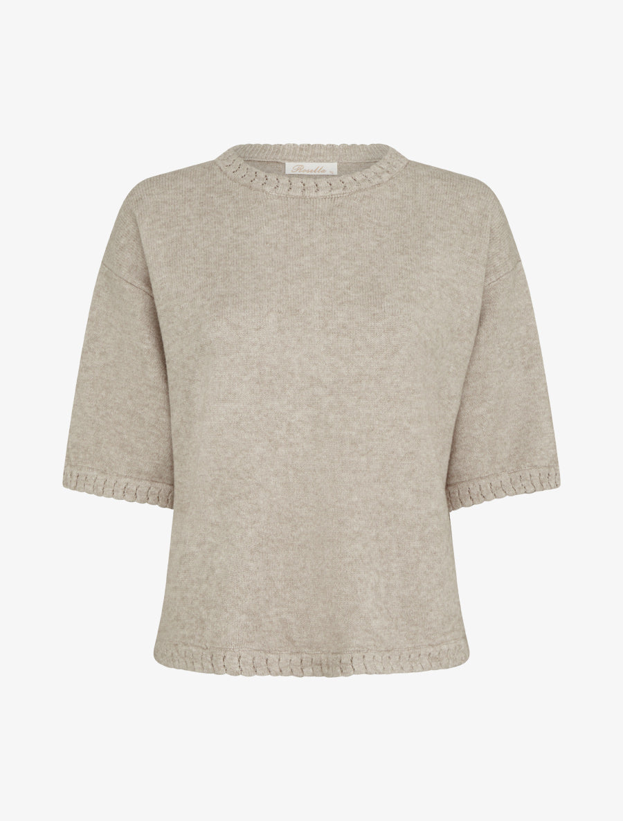 Pull uni en maille à col rond - Taupe - 1