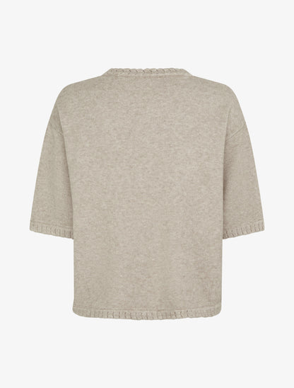 Pull uni en maille à col rond - Taupe - 2