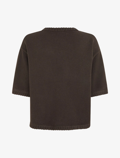 Pull uni en maille à col rond - Marron - 2