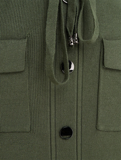 Jupe fendue en maille à boutons décoratifs - Kaki - 3