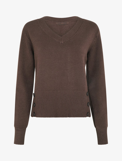 Pull uni à boutons décoratifs - Marron - 1