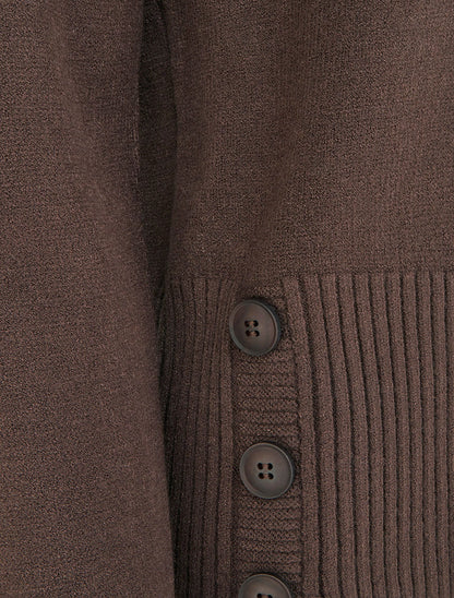 Pull uni à boutons décoratifs - Marron - 3