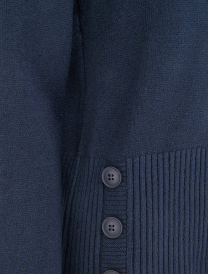 Pull uni à boutons décoratifs - Marine - 3