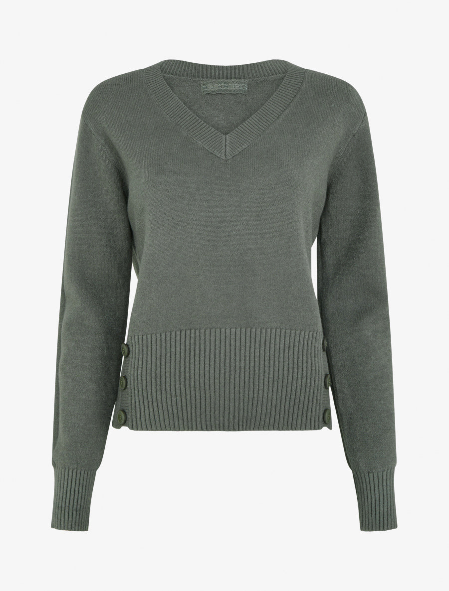 Pull uni à boutons décoratifs - Vert militaire - 1