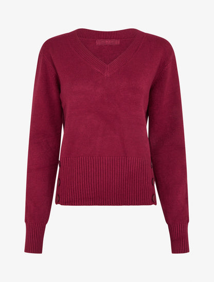 Pull uni à boutons décoratifs - Lie de vin - 1