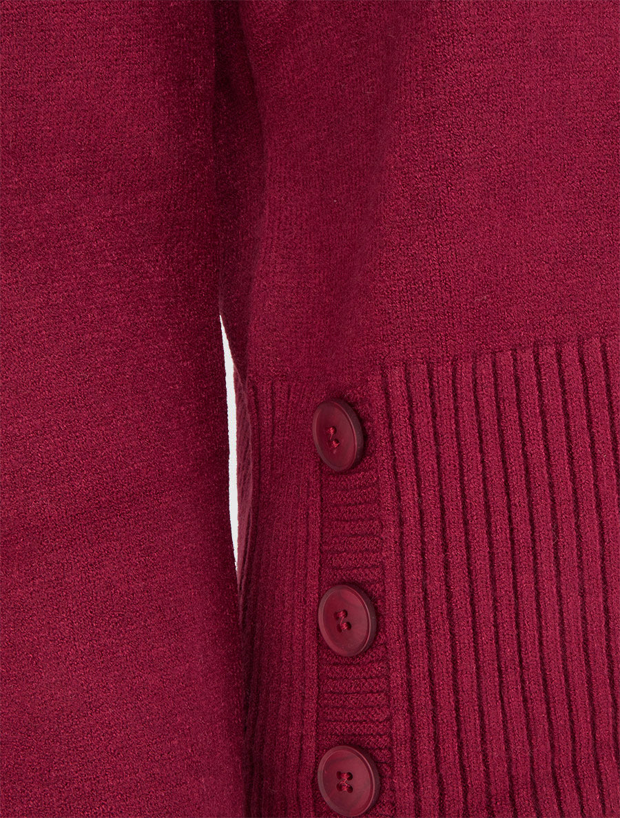 Pull uni à boutons décoratifs - Lie de vin - 3