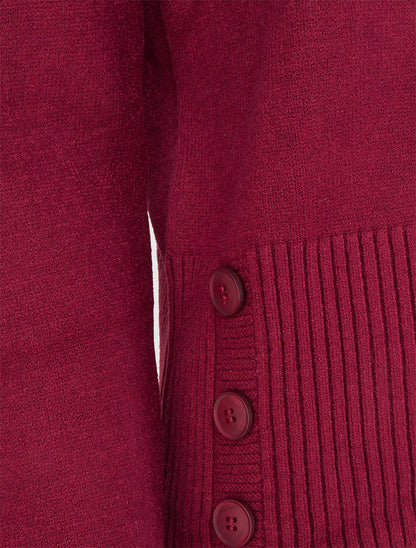 Pull uni à boutons décoratifs - Lie de vin - 3