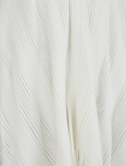 Poncho mi-long uni à franges - Blanc - 3