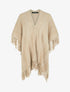 Poncho mi-long uni à franges - Beige - 1