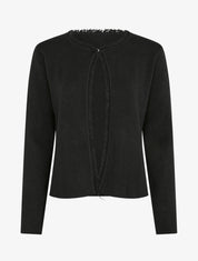 Gilet uni à détail effiloché - Noir - 1