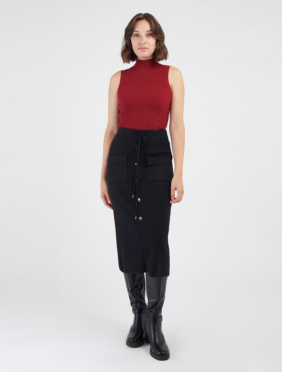 Fantasie-Stricktop mit Stehkragen - Bordeaux