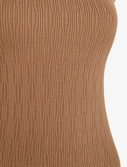 Débardeur en maille côtelée texturée - Marron - 3