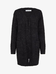 Gilet long uni à sequins - Noir - 1