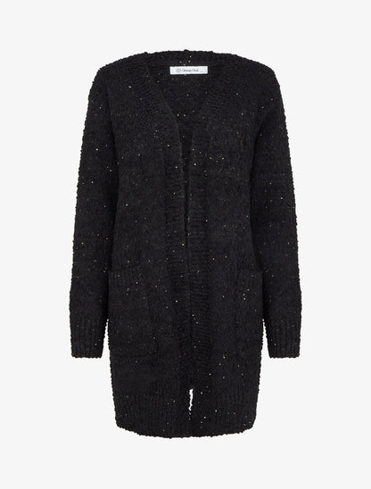 Gilet long uni à sequins - Noir - 1