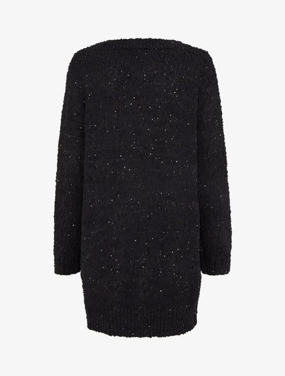Gilet long uni à sequins - Noir - 2