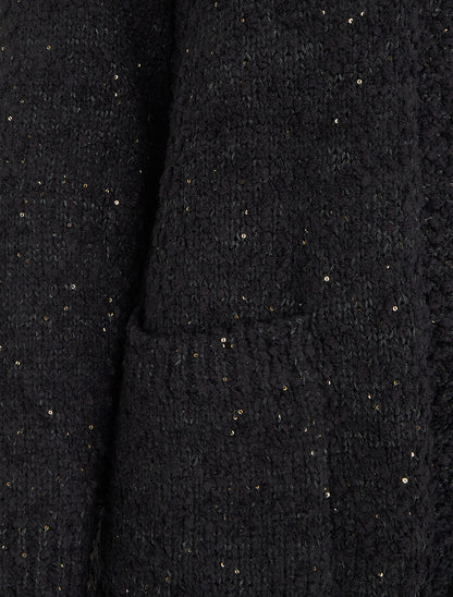 Gilet long uni à sequins - Noir - 3
