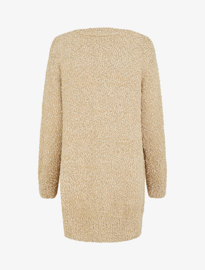 Gilet long uni à sequins - Beige - 2