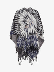 Poncho imprimé graphique à franges - Noir - 1