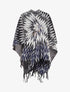 Poncho imprimé graphique à franges - Noir - 1