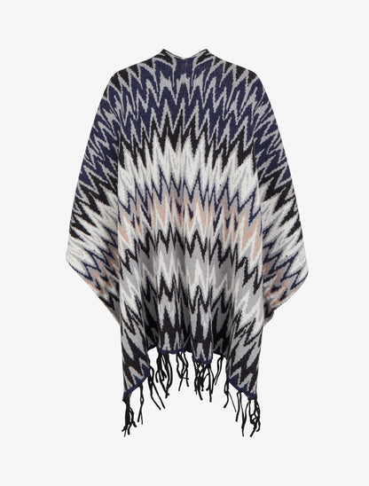 Poncho imprimé graphique à franges - Noir - 2