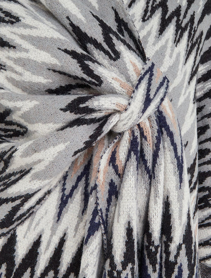 Poncho imprimé graphique à franges - Noir - 3
