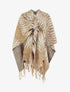 Poncho imprimé graphique à franges - Camel - 1