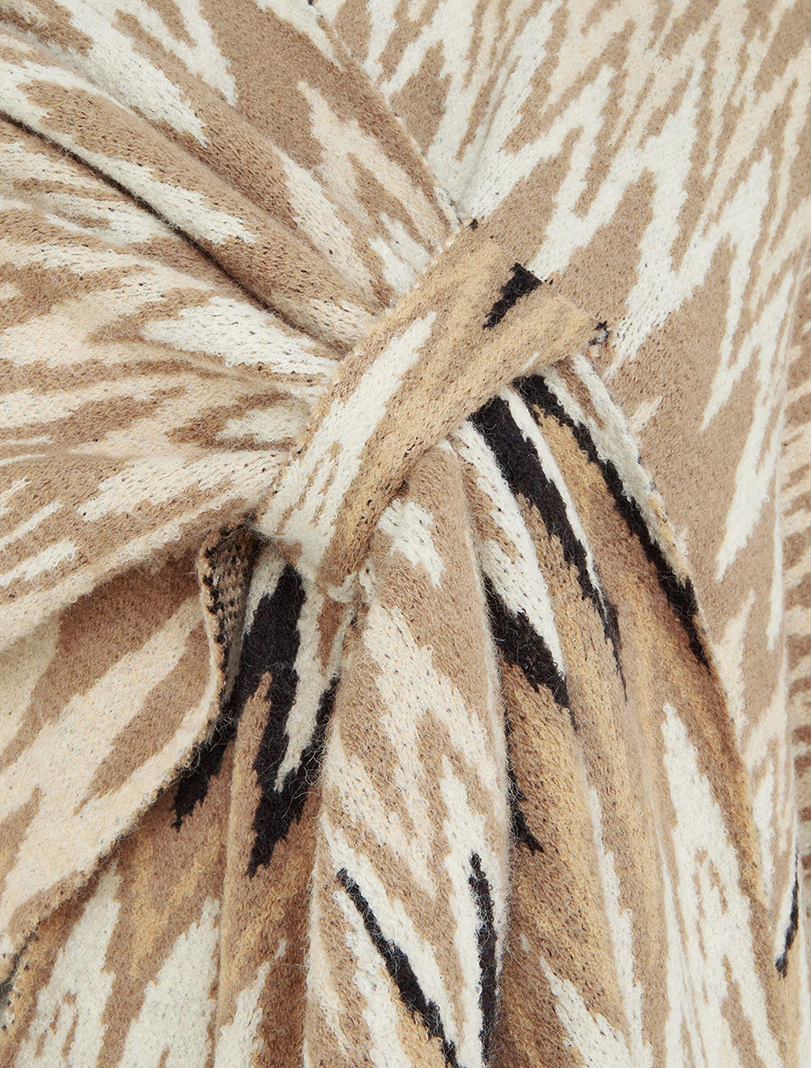 Poncho imprimé graphique à franges - Camel - 3