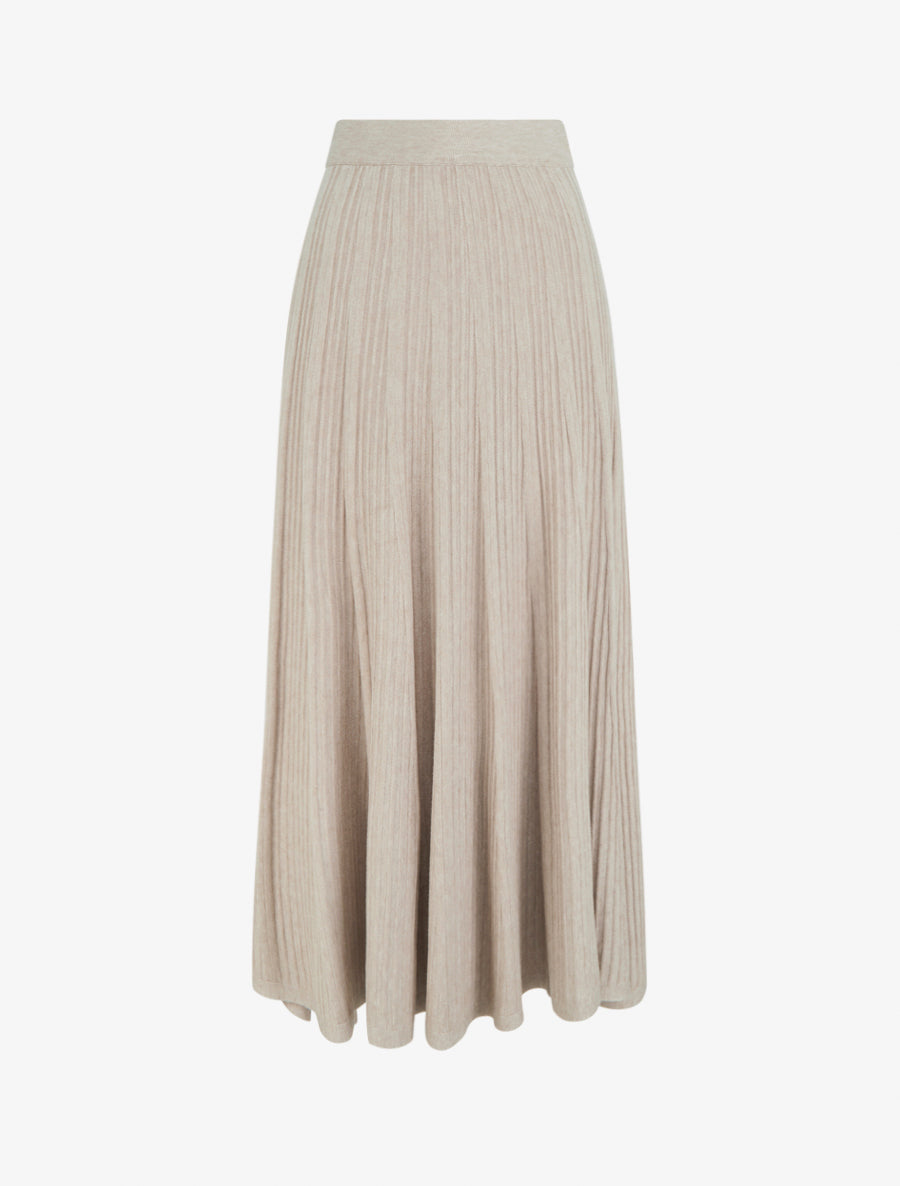Jupe longue unie plissée - Beige - 1