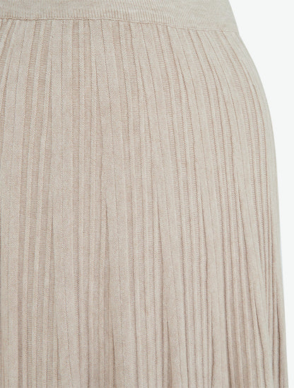 Jupe longue unie plissée - Beige - 3