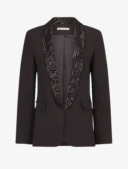 Blazer col à sequins - Noir - 1