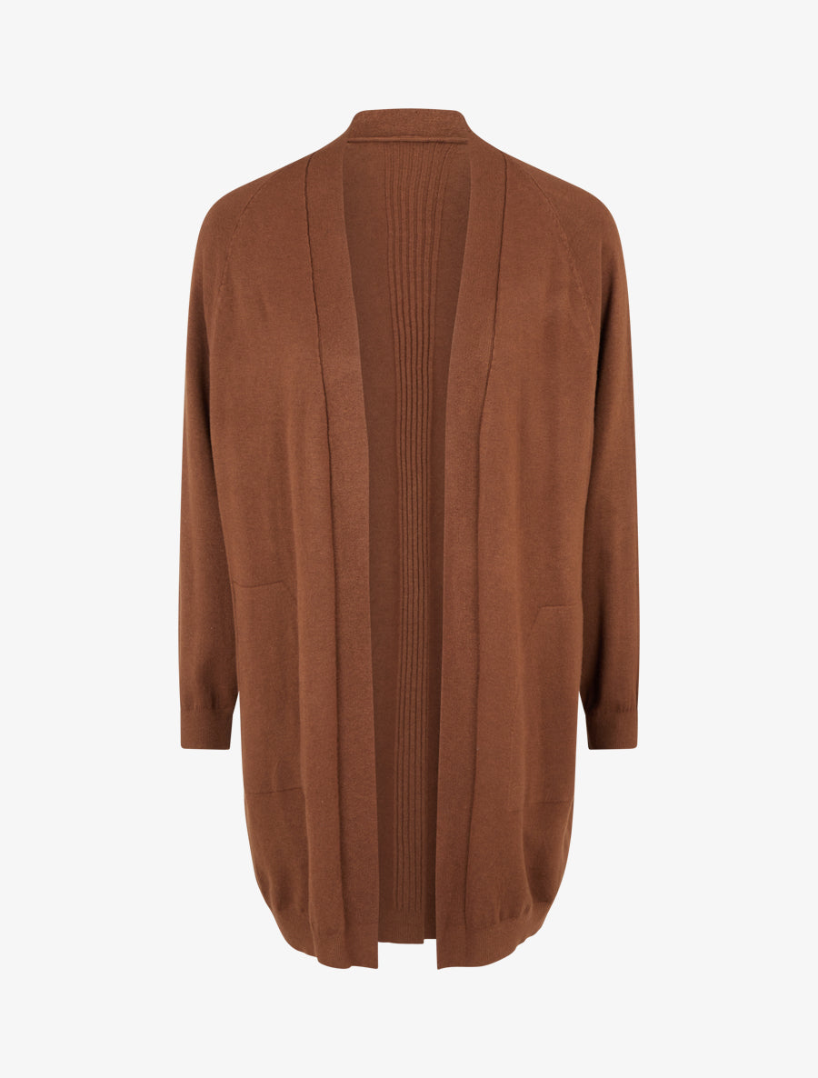 Gilet long ample à manches chauve-souris - Marron - 1