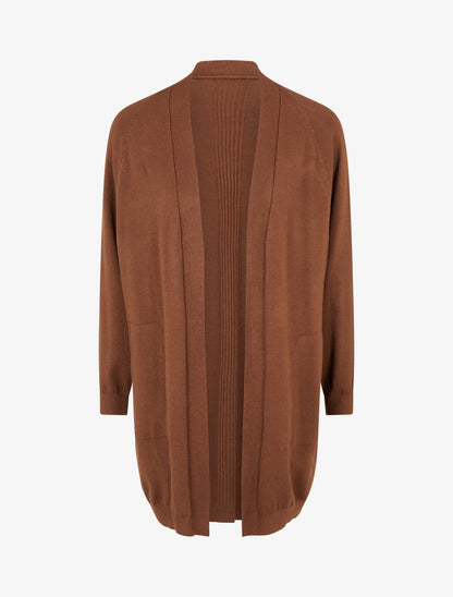 Gilet long ample à manches chauve-souris - Marron - 1