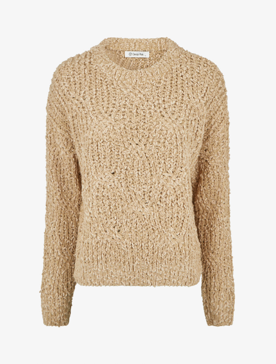 Pull droit en maille épaisse - Camel - 1
