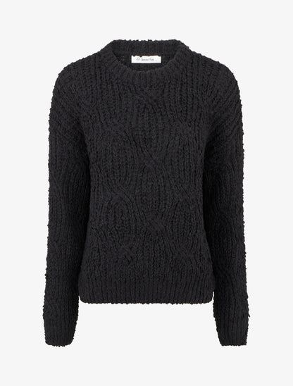 Pull droit en maille épaisse - Noir - 1