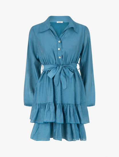 Robe courte volantée - Bleu - 1