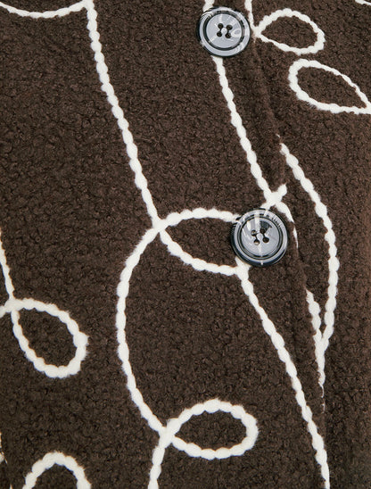Blouson effet laine bouclée à motif fantaisie - Marron foncé - 3