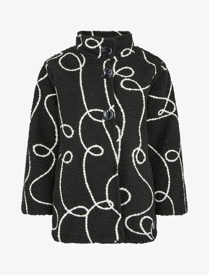Blouson effet laine bouclée à motif fantaisie - Noir - 1