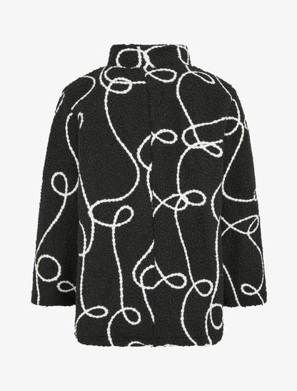Blouson effet laine bouclée à motif fantaisie - Noir - 2