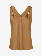 Top satiné à empiècement bijoux - Camel - 1