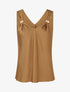 Top satiné à empiècement bijoux - Camel - 1