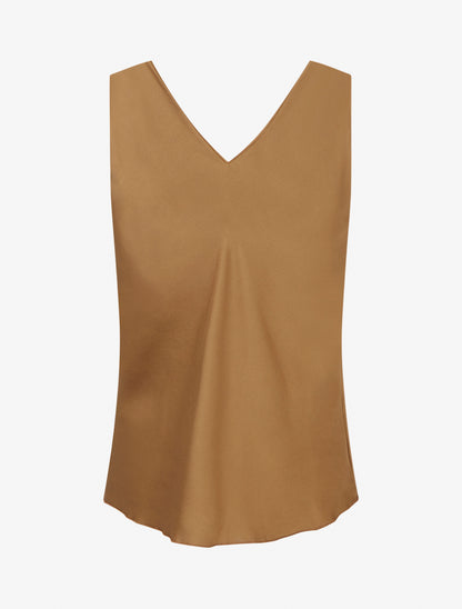 Top satiné à empiècement bijoux - Camel - 2