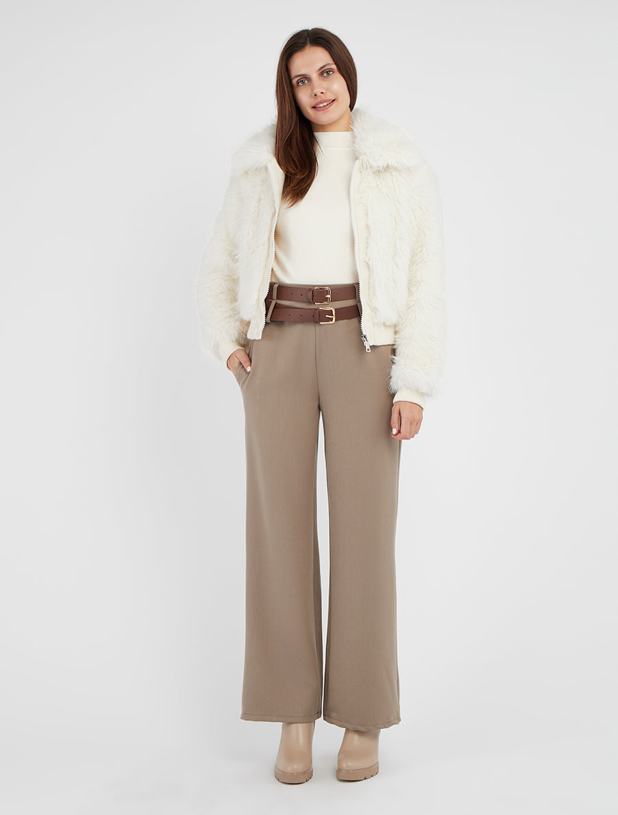 Jacke mit Kunstfellbesatz - Weiß