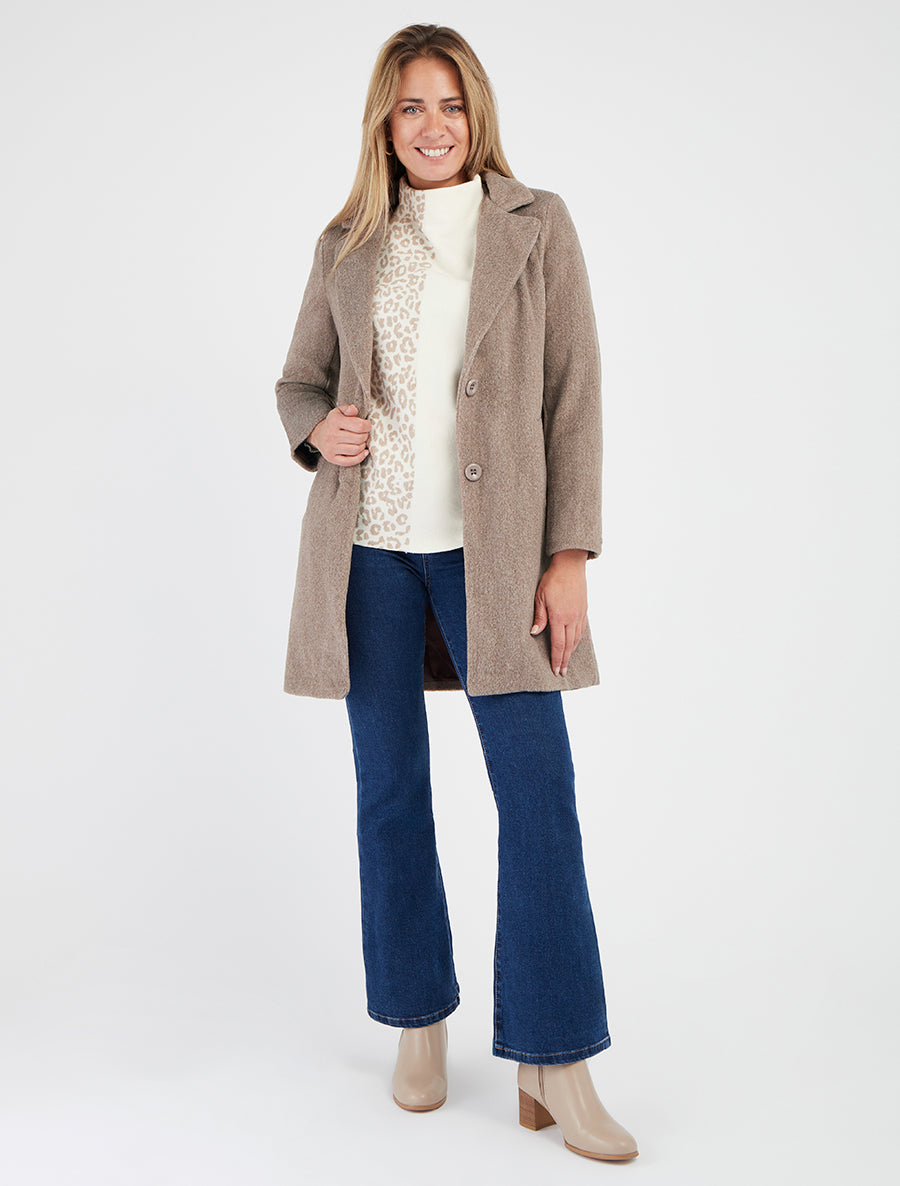 Mittellanger Mantel mit Reverskragen - Maulwurf