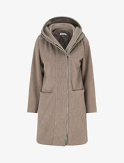 Manteau long à capuche coupe droite - Taupe - 1