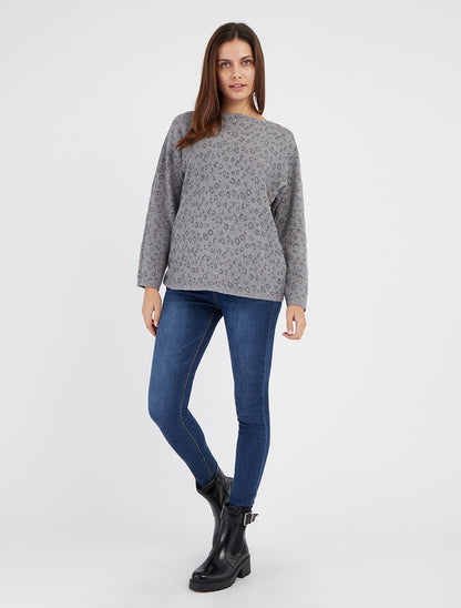 Pull imprimé léopard irisé - Gris - 8
