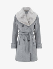 Manteau à col en fourrure synthétique amovible - Gris - 1