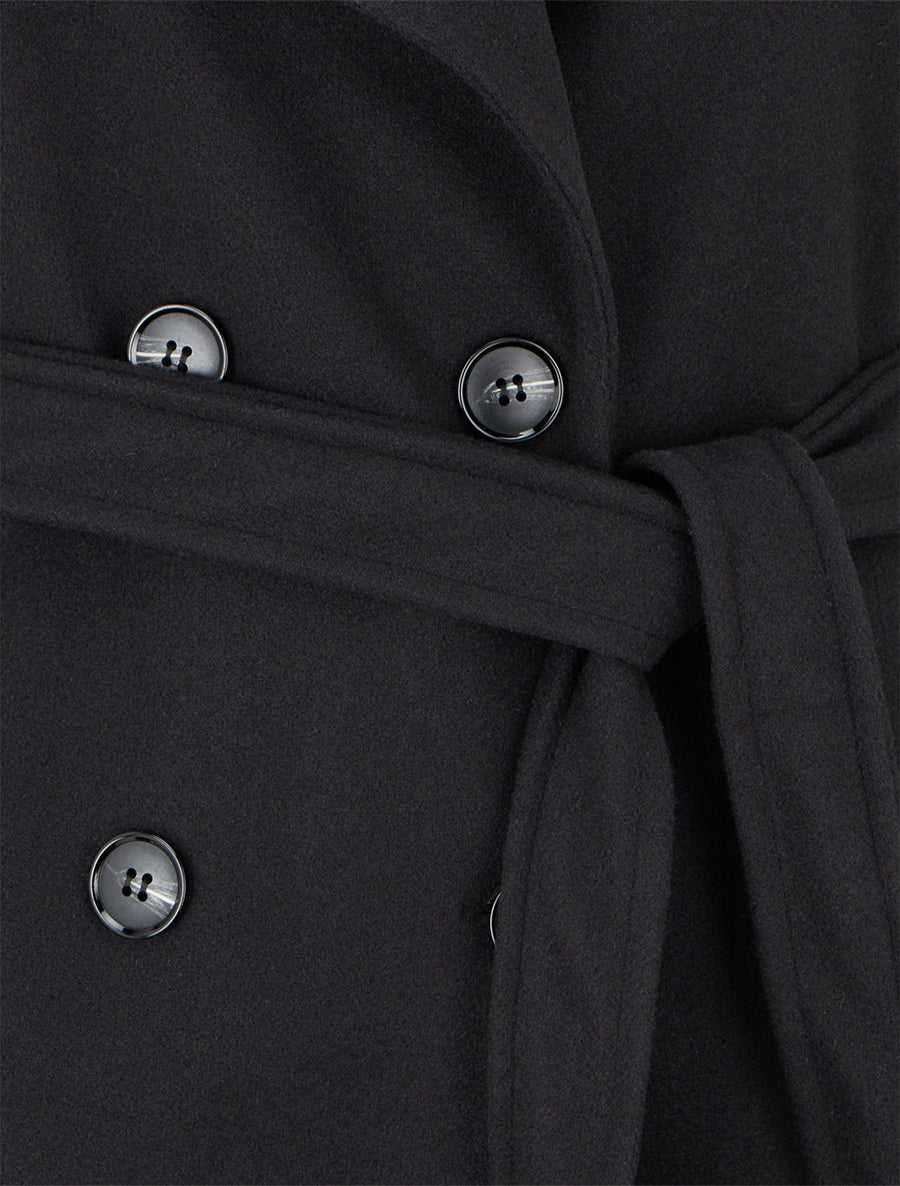 Manteau long cintré à boutons - Noir - 3